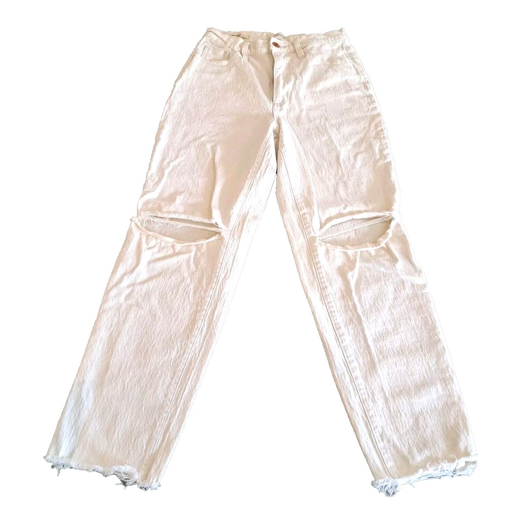 Universal Thread Vintage Straight Crop Distressed Jeans Women's Sz 00/24‎ Ivory